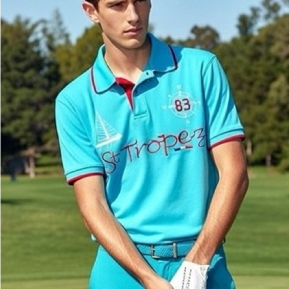 St. Tropez Light Blue Polo Shirt with Red Accents